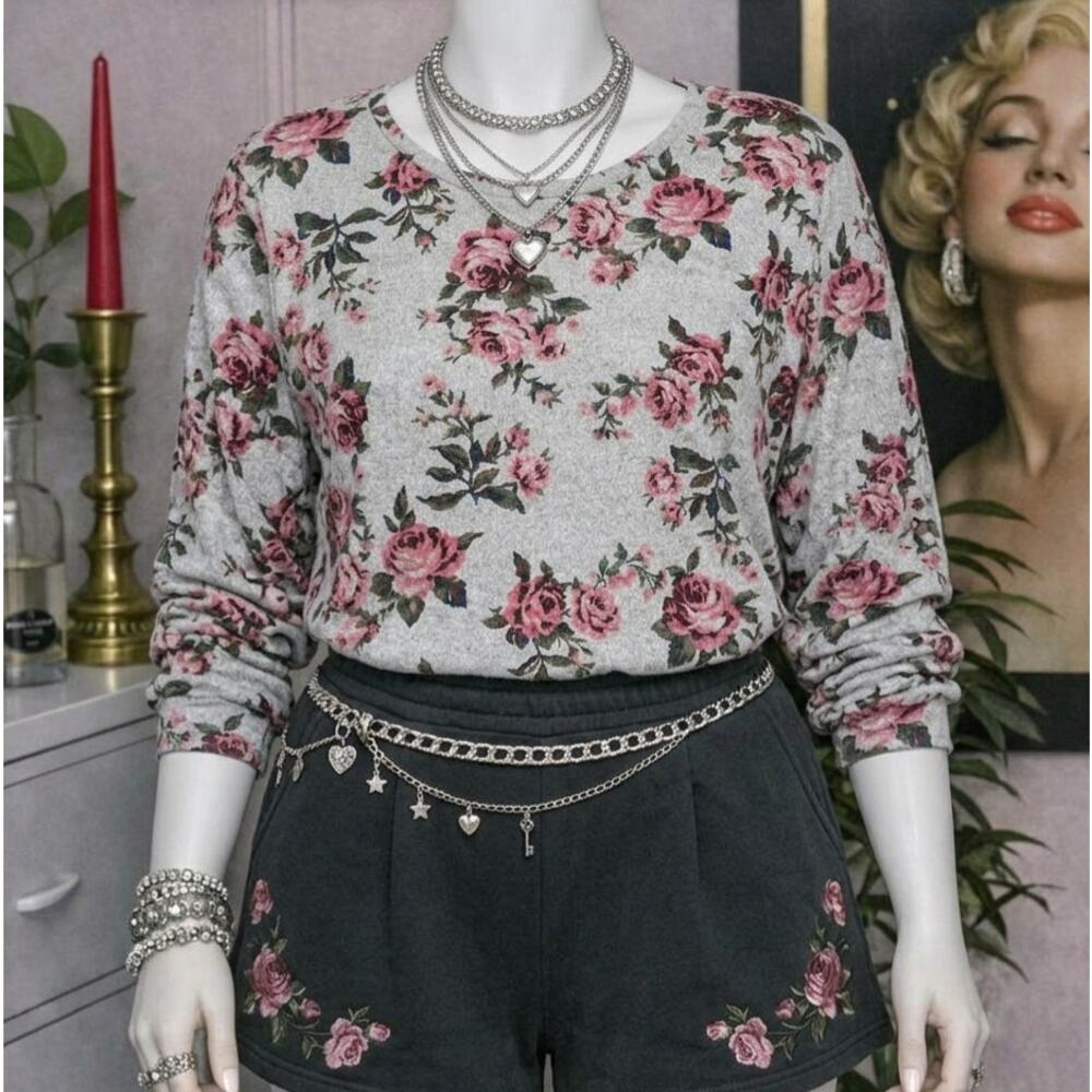 Terra & Sky Floral Long Sleeve Top - 3X (24W-26W)